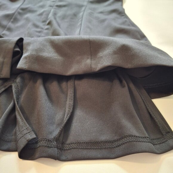 Black Stretch Satin Shawl Collar Evening Dress Size 14P Sleeveless Ruched - Picture 8 of 16